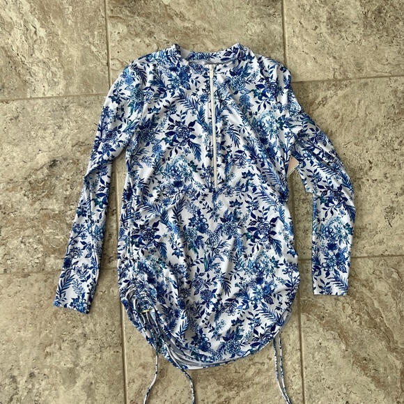 NWT Mott50 Classic Swim SONJA Blueberry Fields Print Swim Dress, Blue/White, L - Picture 13 of 16